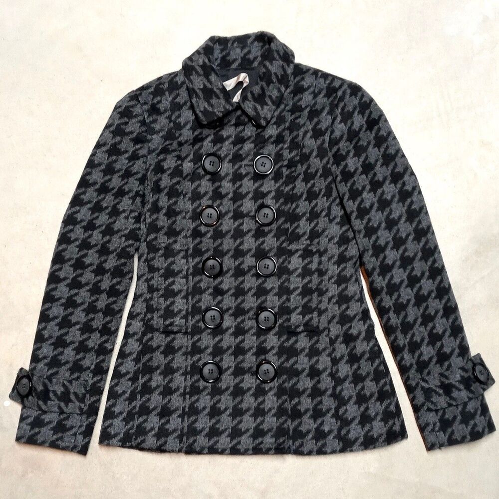 Bailey 44 Houndstooth Wool Blend Pea Coat Jacket - Women's Size 6